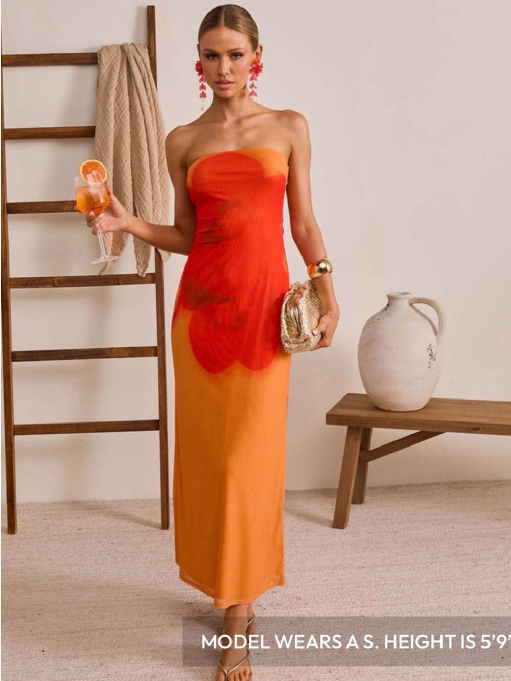 Vici Strapless Orange to Red Ombre Maxi Dress